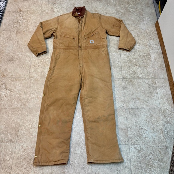 VTG Carhartt Quilt Lined Duck Coveralls Men’s 48 Regular X01 BRN USA Made - Picture 2 of 10